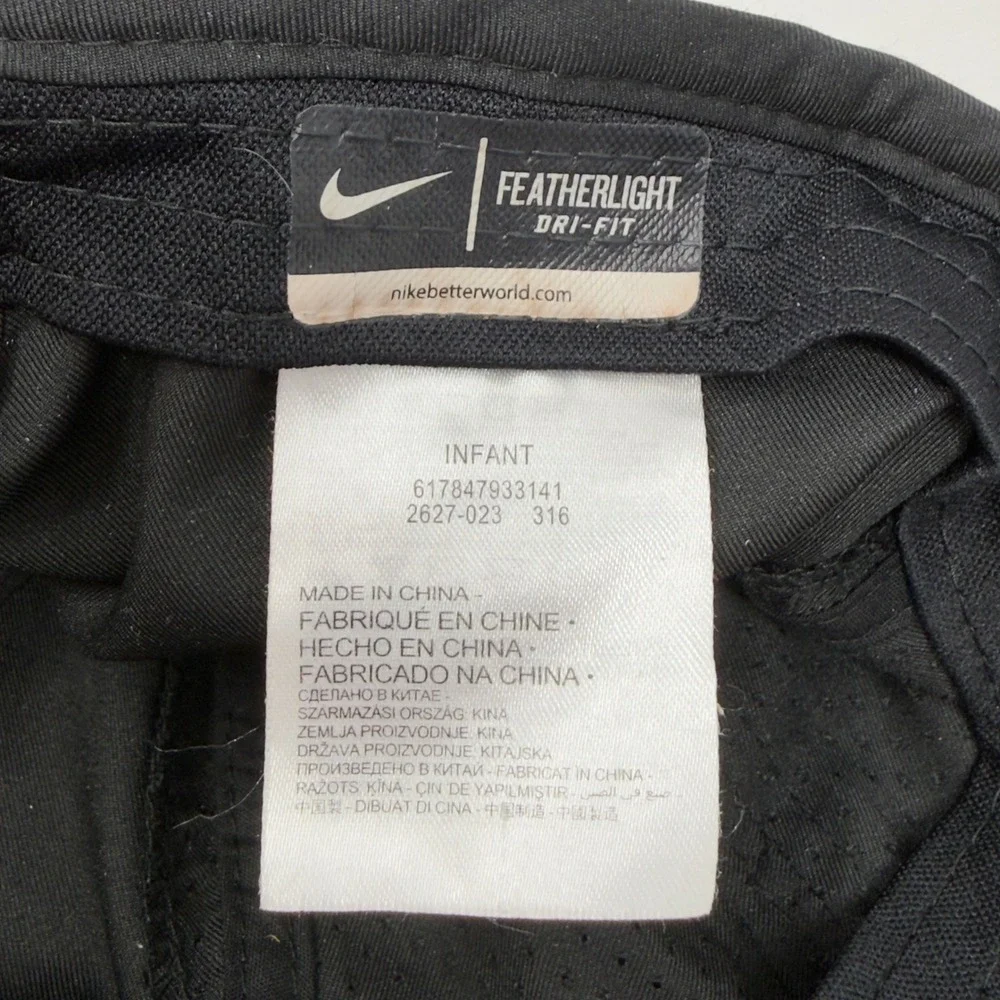 Nike Infant Size Featherlight Dri-Fit‎ Hat Cap Black Adjustable Logo